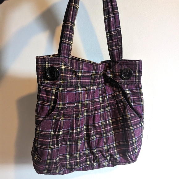 🛍️$5 Promo🛍️Purple Plaid Cotton Tote Bag - Picture 1 of 4